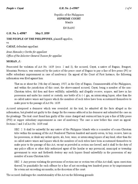 people vs cayat|G.R. No. 45987. May 05, 1939 (Case Brief / Digest) – Batas.org.